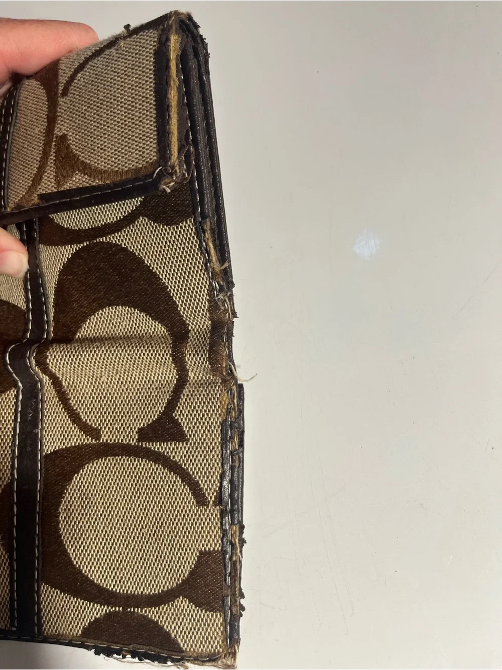 Coach Men's Brown Signature Canvas & Dark Brown Leather Card Holder/Wallet